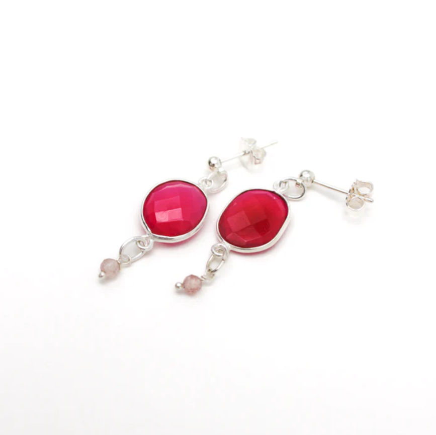 Boucles d\'oreilles Cathy - Calcédoine rose