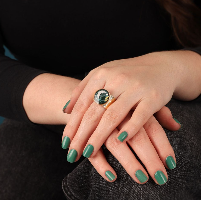Bague Clair de lune - Doré & Vert