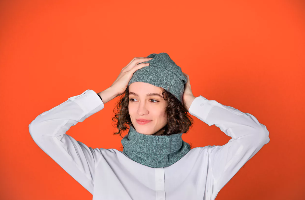 Bandeau / snood en laine - Vert & gris