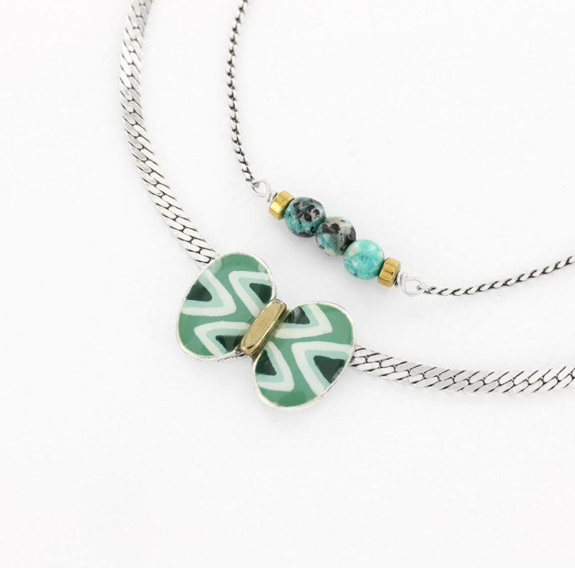 Collier Ephémère - 2 rangs- Argent bleu