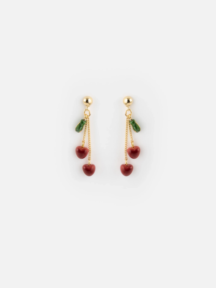 Boucles d\'oreilles pendantes chaîne et cerises - Chérie Cherry