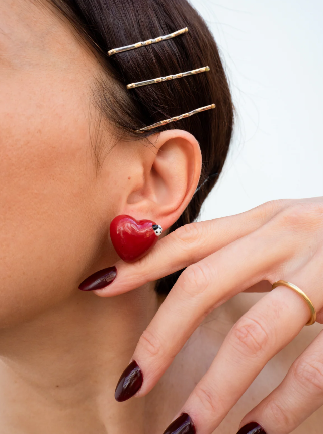 Puces d\'oreilles cœur et coccinelle - Chérie Cherry