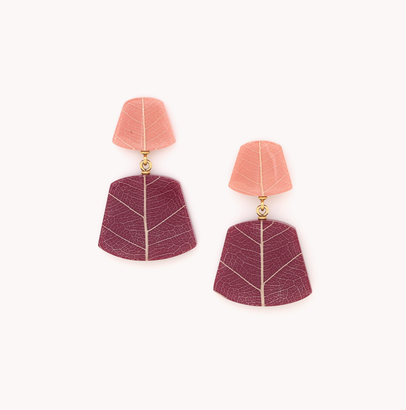 Boucles d\'oreilles poussoir rose et grenat - Rainbow ficus