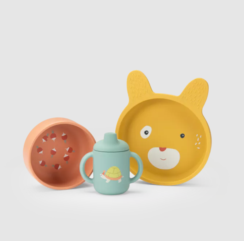 Set vaisselle silicone - Trois petits lapins