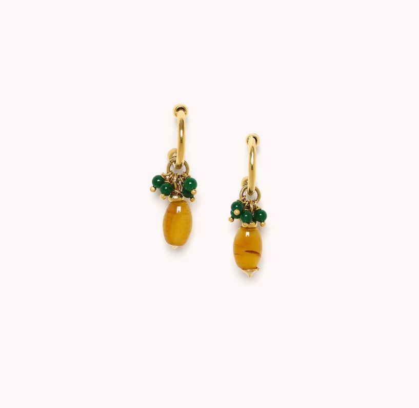Boucles d\'oreilles petites créoles et pampilles - Agata verde