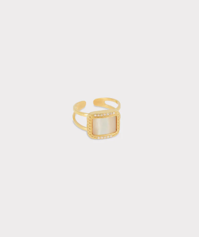 Bague Eliane - Acier doré & nacre