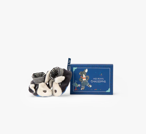 Chaussons bébé chien Puce bleu - Puce et Pilou