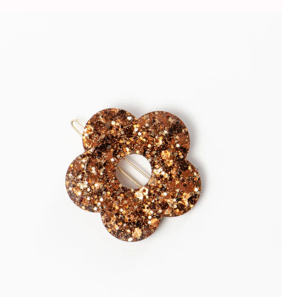 Barrette ronde Fleur - Chocolat Champagne