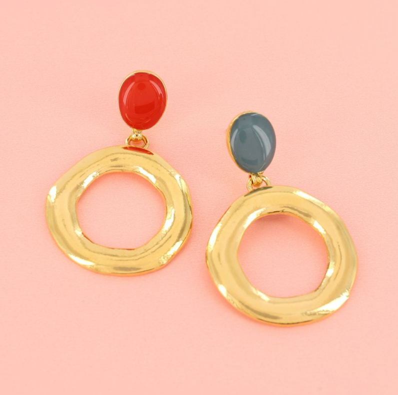Boucles d\'oreilles Ringo - Doré Bleu et Rouge