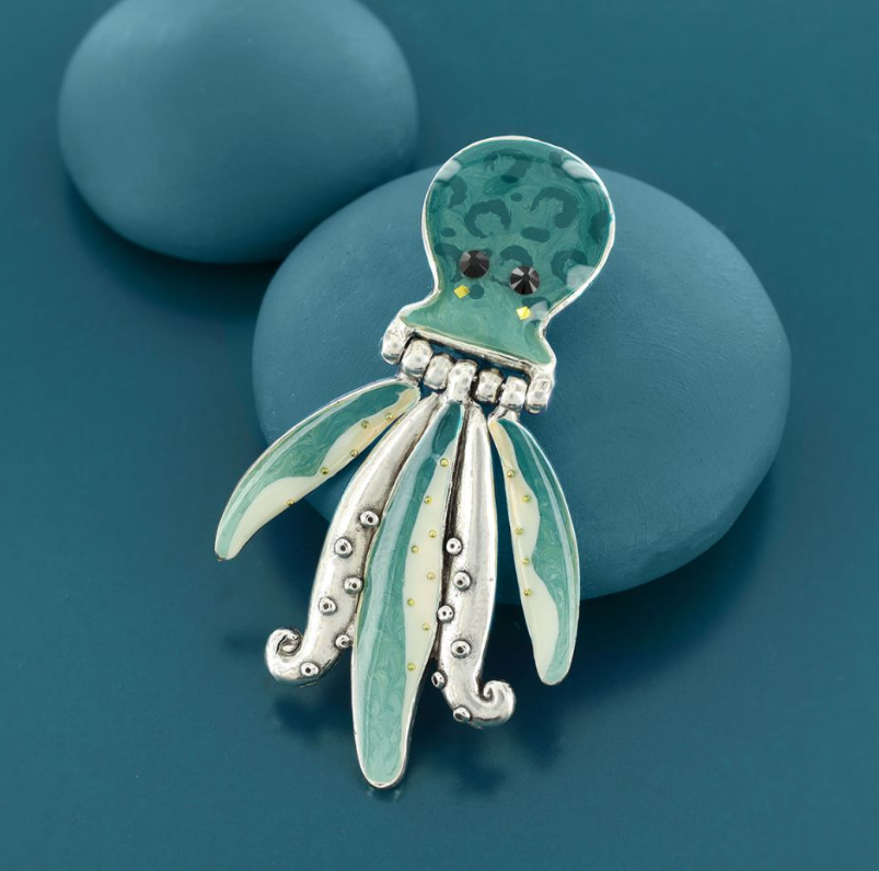 Broche Abysses - Argent bleu - Pieuvre