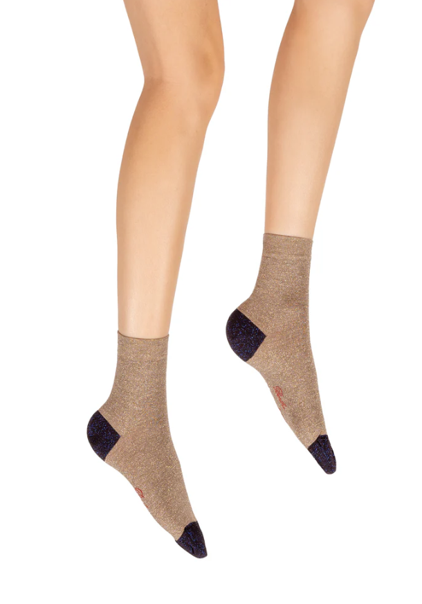 Chaussettes pailletées femme - Sable et violet