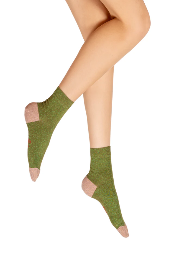 Chaussettes pailletées femme - Vert et rose