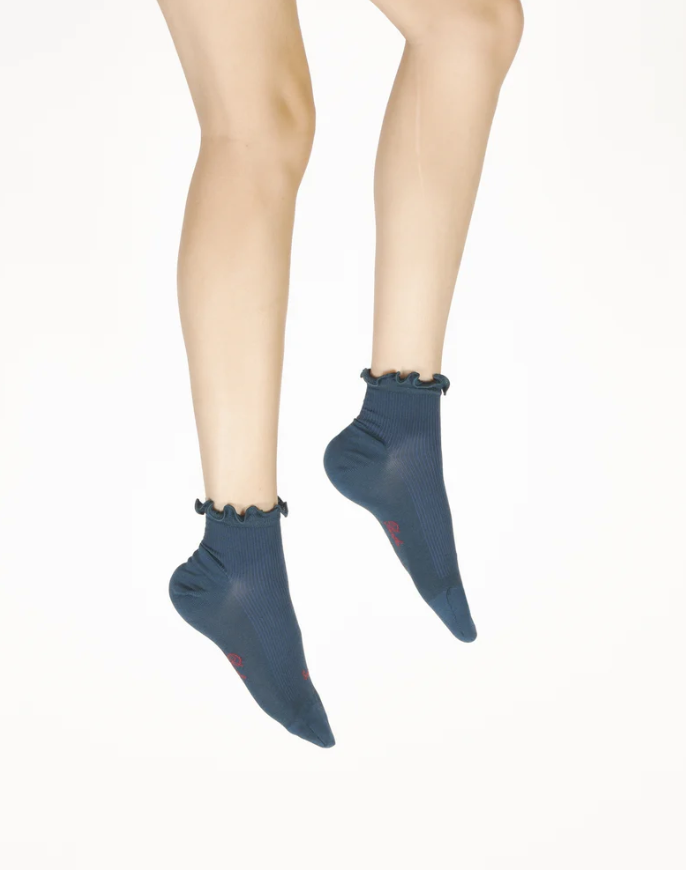 Chaussettes courtes en soie à côtes - Bleu nuit