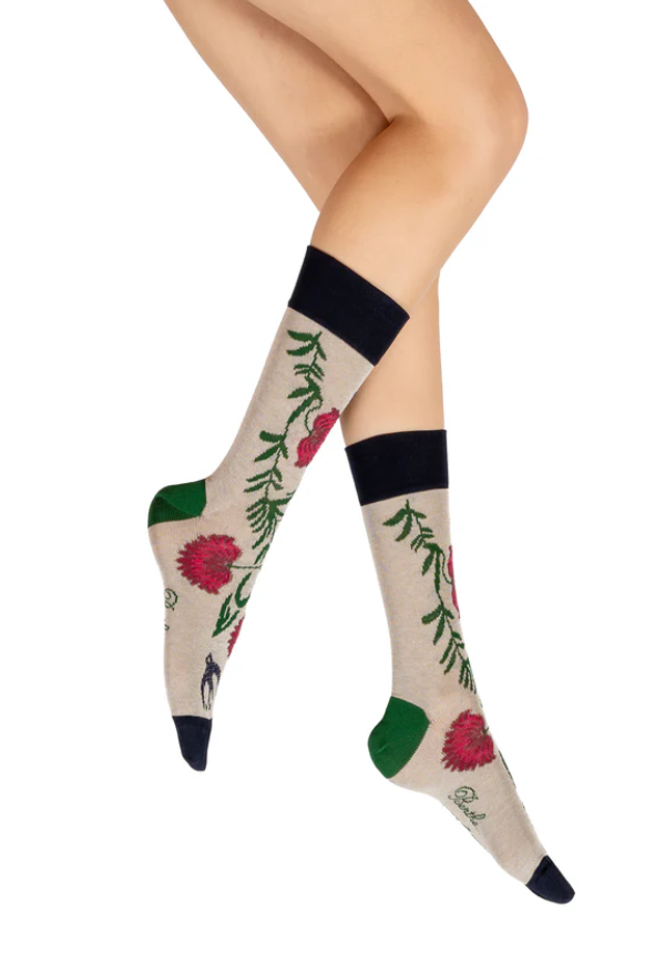 Chaussettes femme fil d\'Ecosse - Fleurs et Feuilles