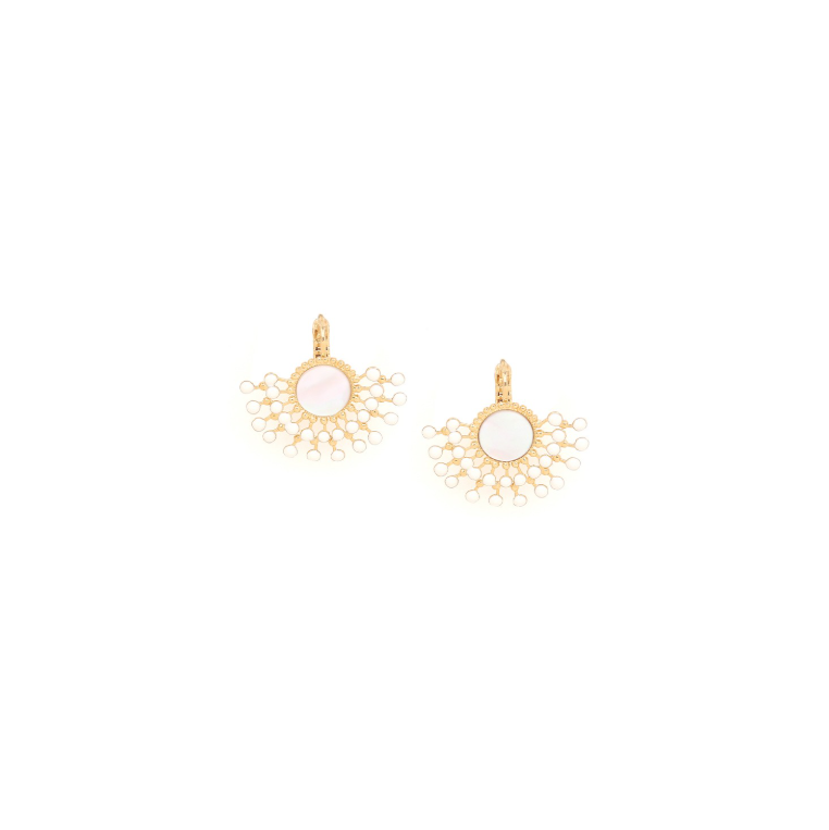 Boucles d\'oreilles dormeuses demi-lune nacre écru - Lauryne