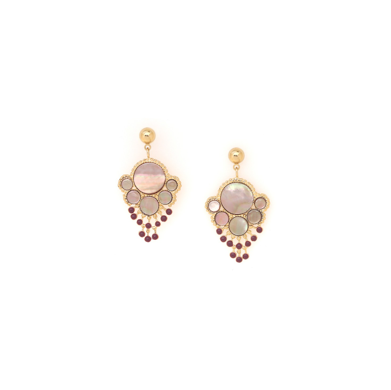 Boucles d\'oreilles poussoir multidisques nacre brune - Lauryne