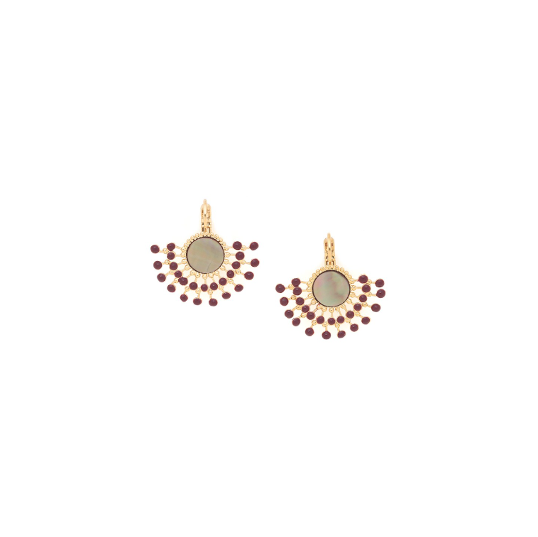 Boucles d\'oreilles dormeuses éventail bordeaux - Lauryne