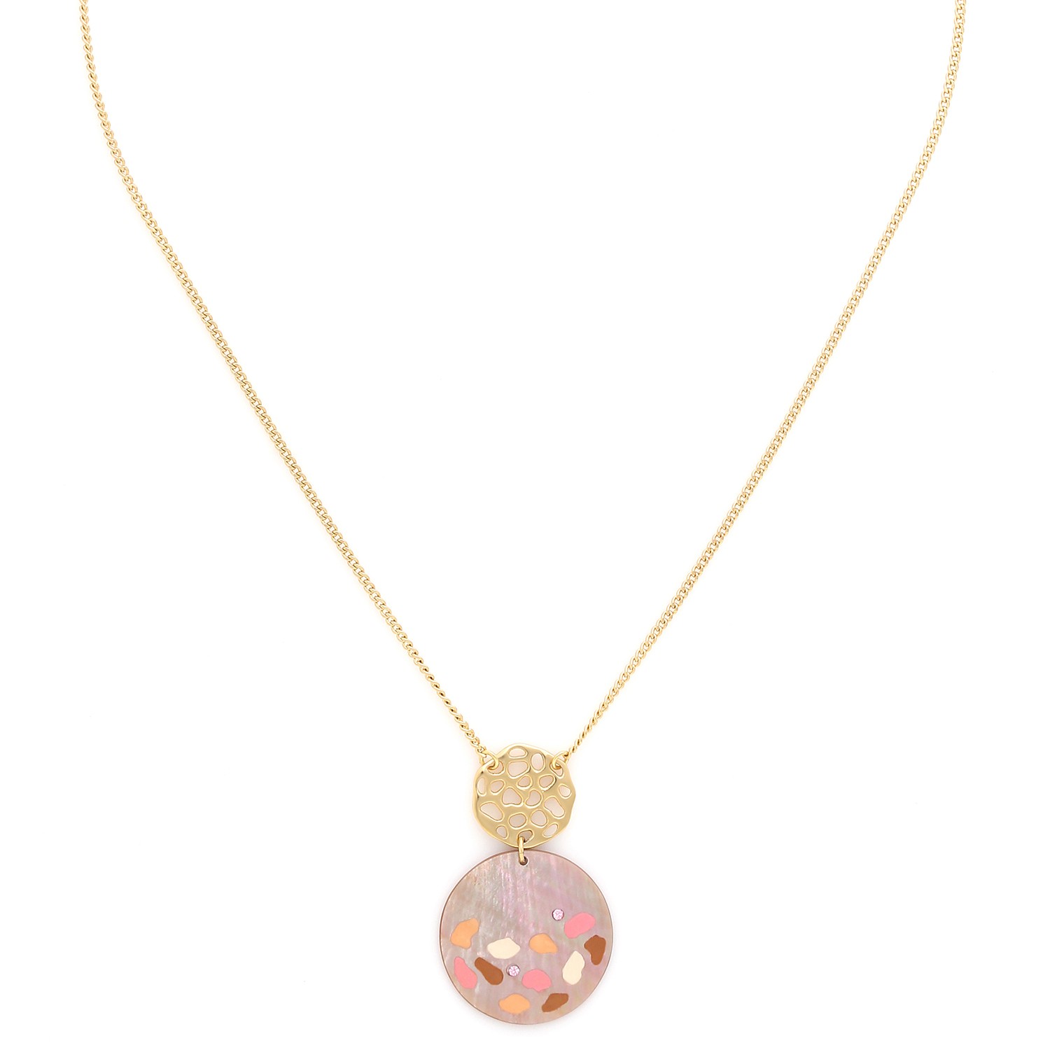 Collier pendentif nacre émaillée - Fauve