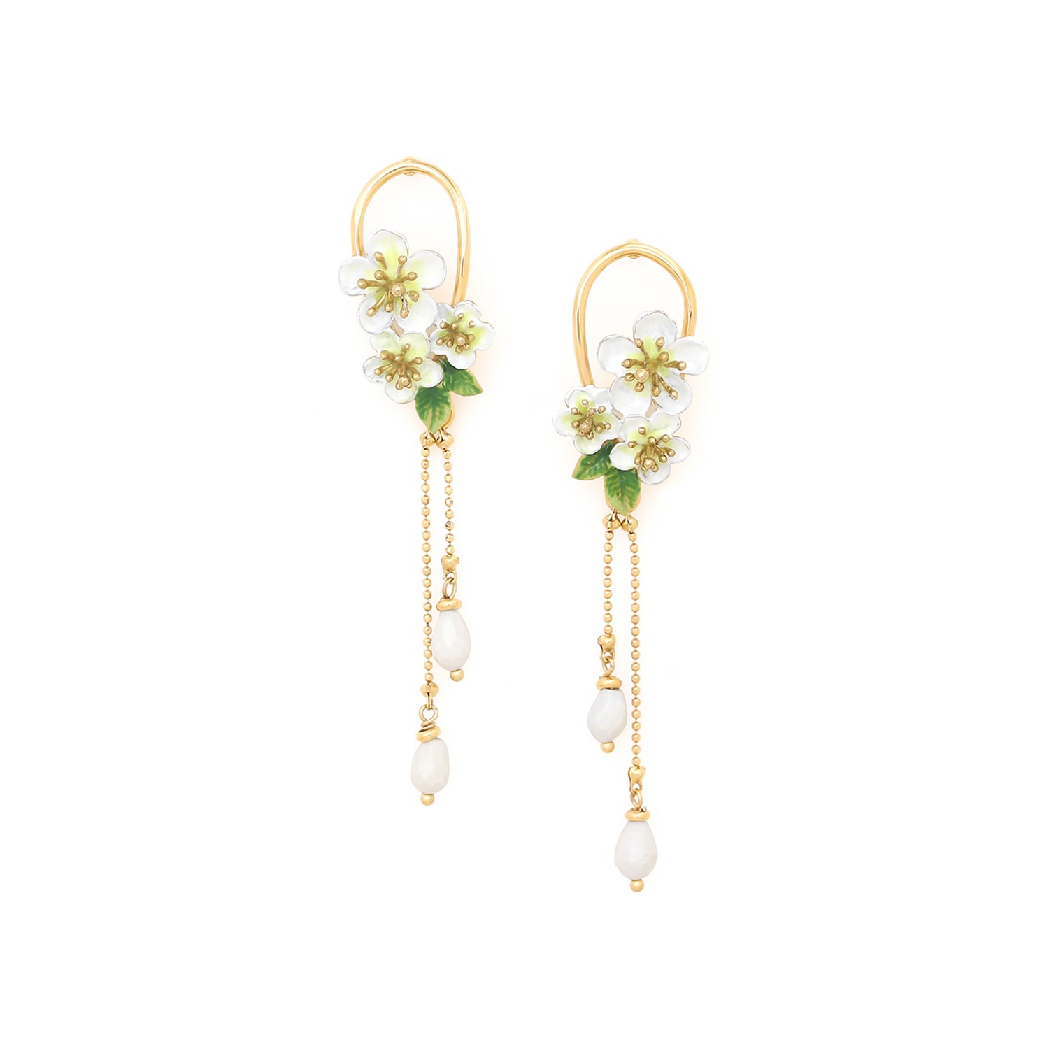 Boucles d\'oreilles poussoir 2 pampilles chaîne - Hana