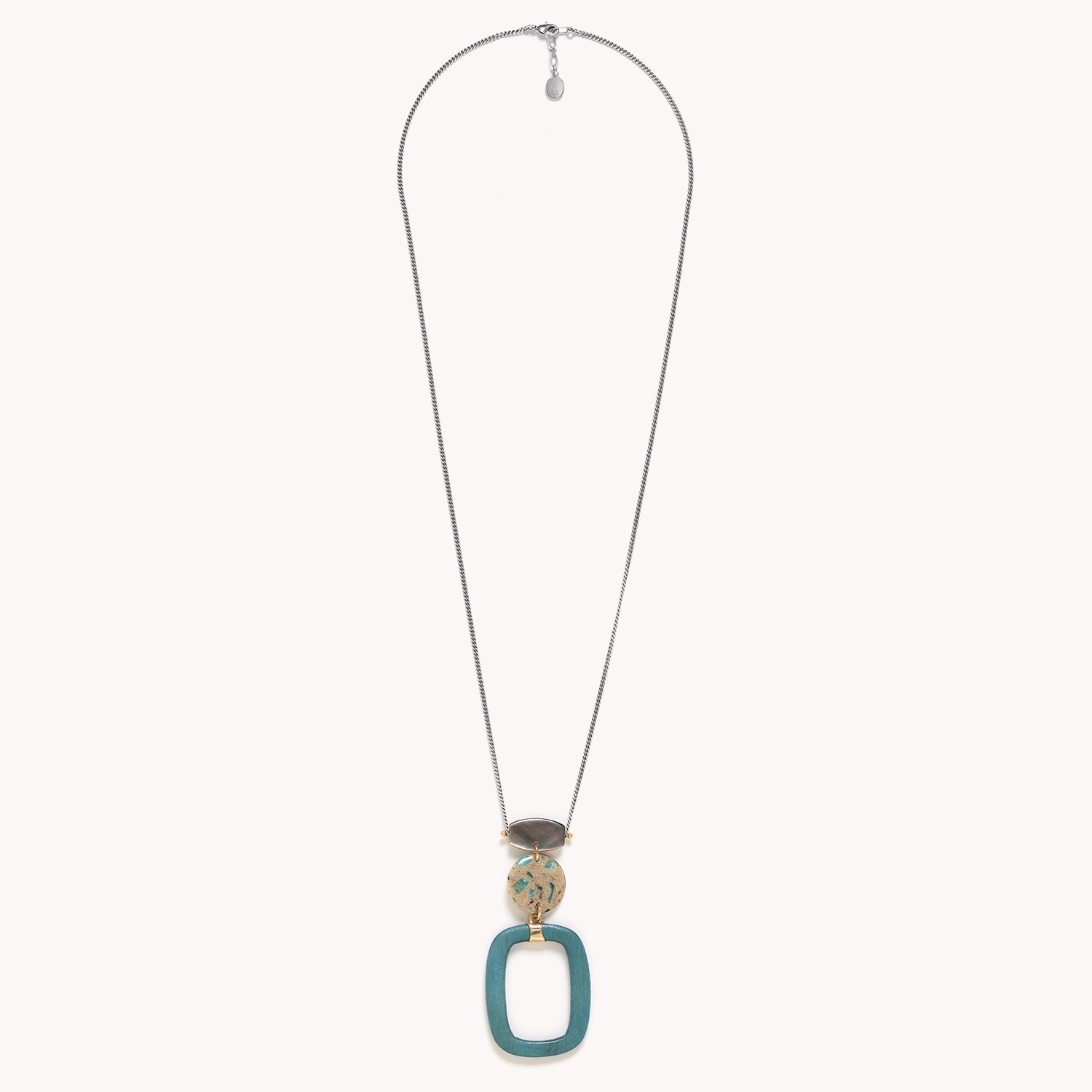 Collier long pendentif terrazzo et anneau bleu - Solenzara