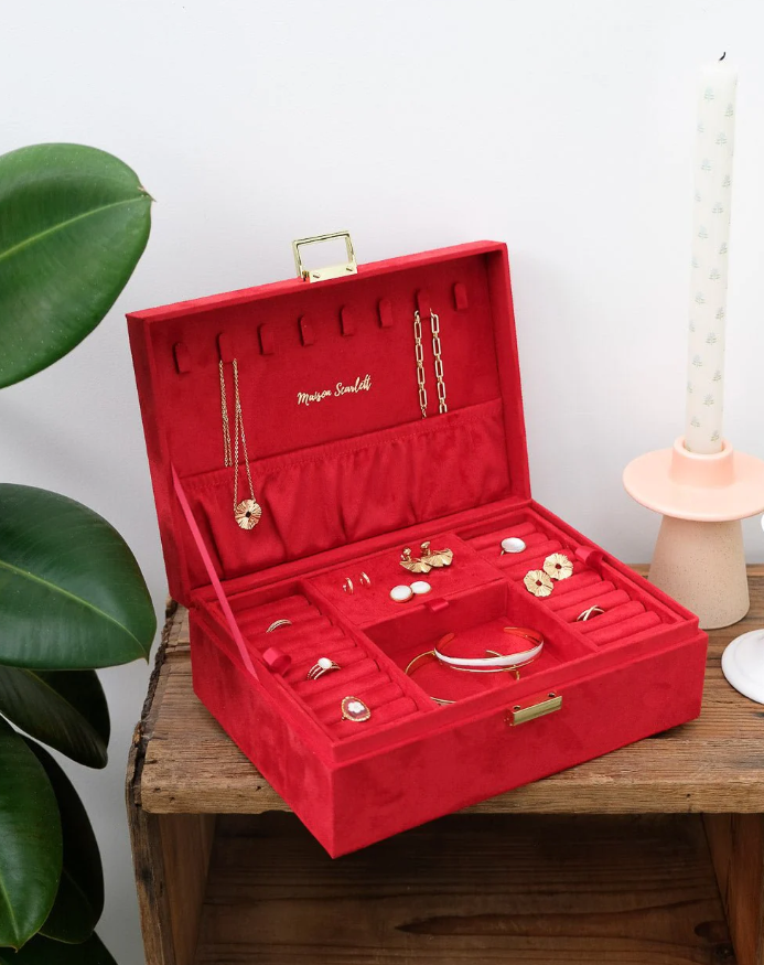 Boîte à bijoux Louise - Velours Rouge