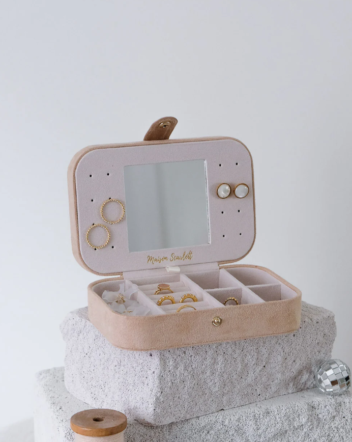 Boîte à bijoux de voyage - Velours beige