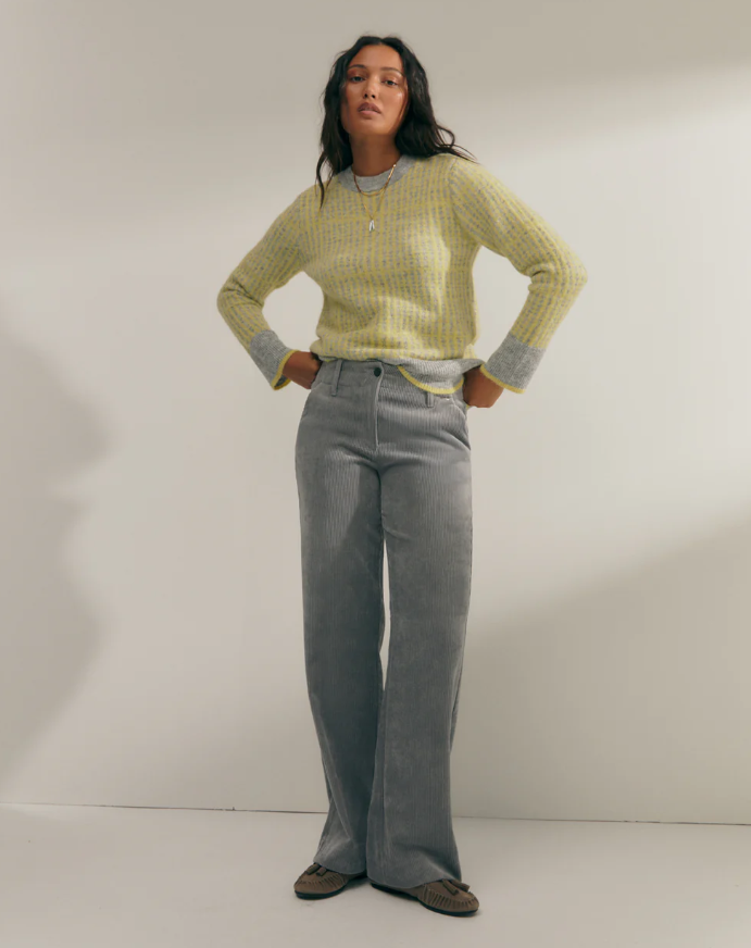 Pull col rond en maille fantaisie-jaune-paz-torras-2