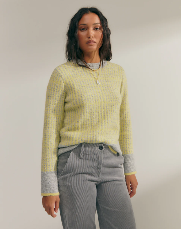 Pull col rond en maille fantaisie-jaune-paz-torras-4