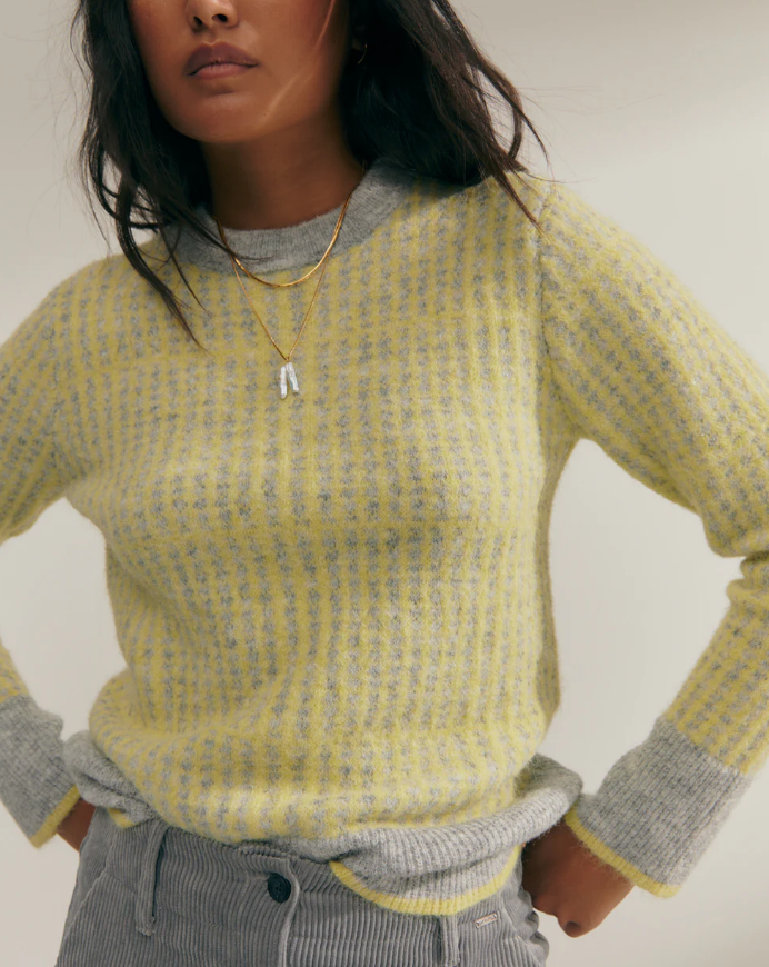 Pull col rond en maille fantaisie - Jaune
