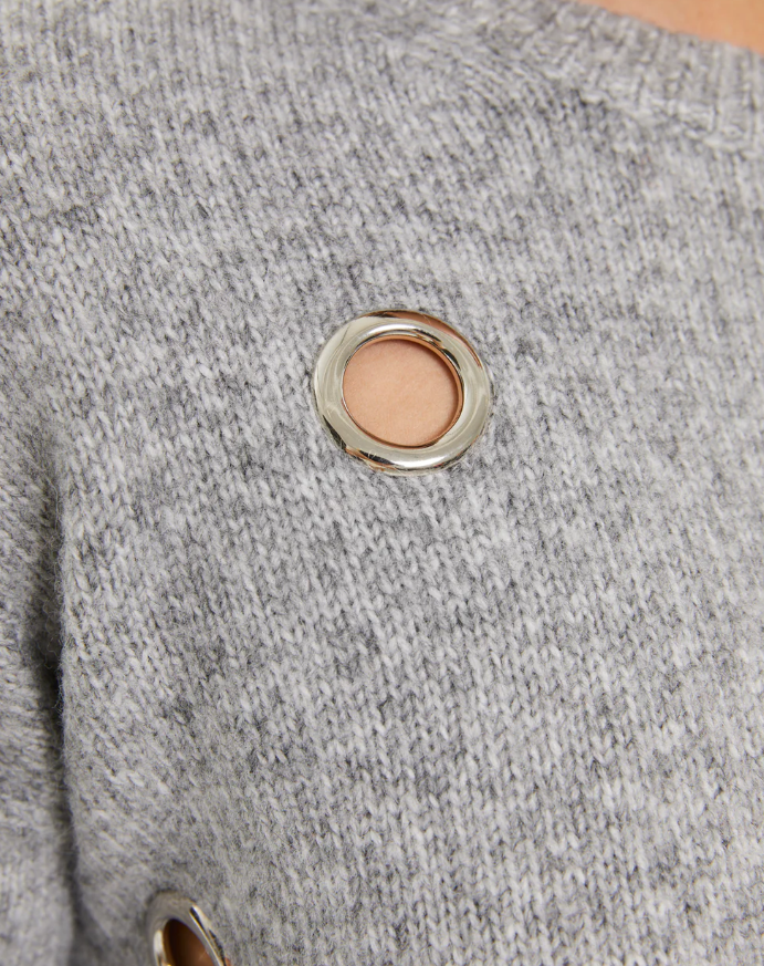 Pull fantaisie femme avec œillets métalliques -gris-paz-torras-5