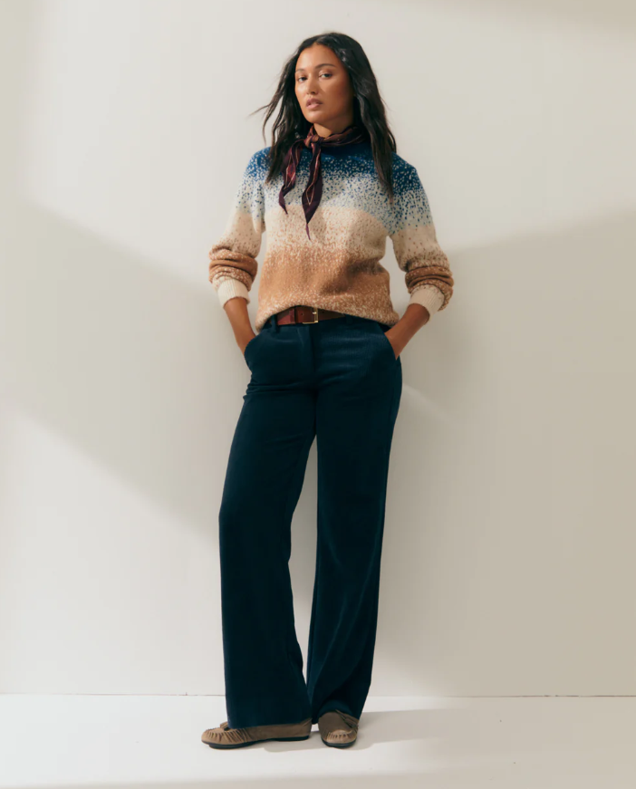 Pull femme en maille fantaisie à manches longues et col rond-bleu-paz-torras-4