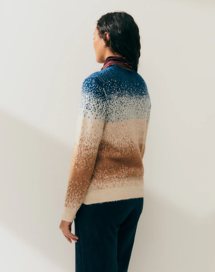 Pull femme en maille fantaisie à manches longues et col rond-bleu-paz-torras-3