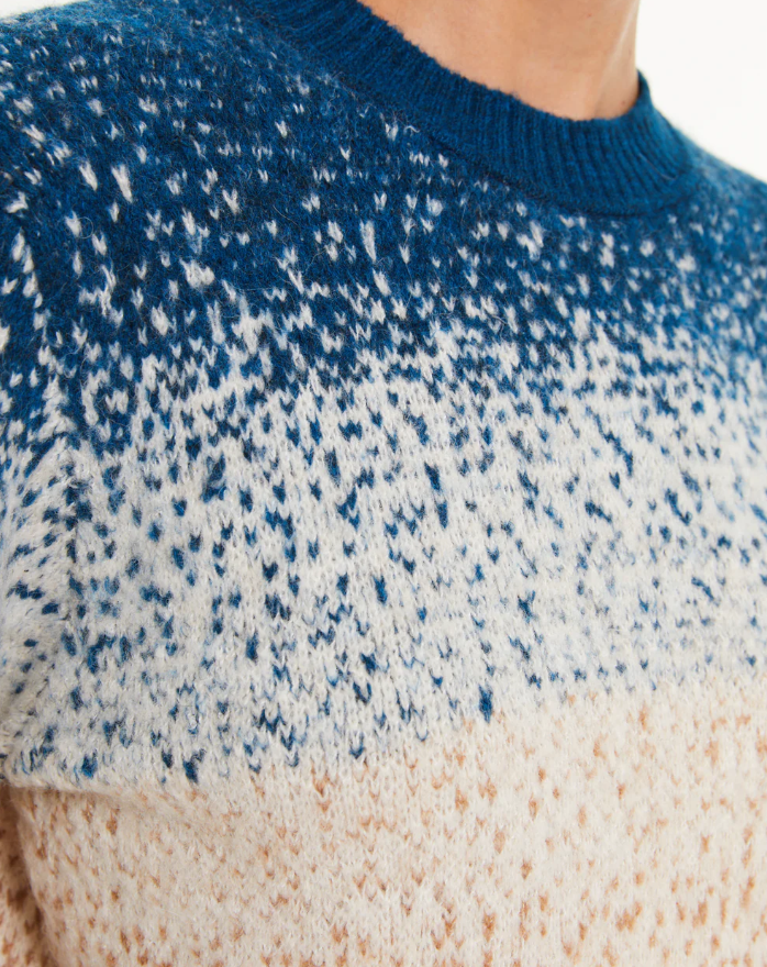 Pull femme en maille fantaisie à manches longues et col rond-bleu-paz-torras-5