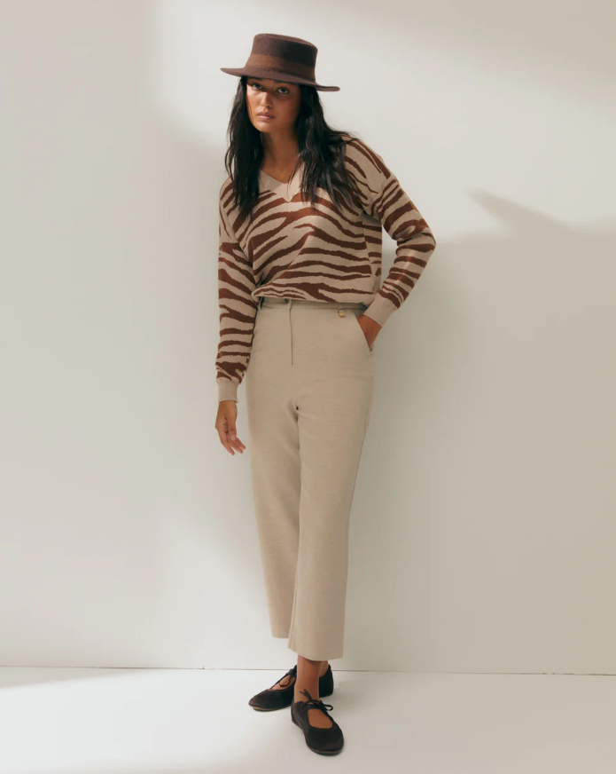 Pull col V imprimé animal -camel-paz-torras-3
