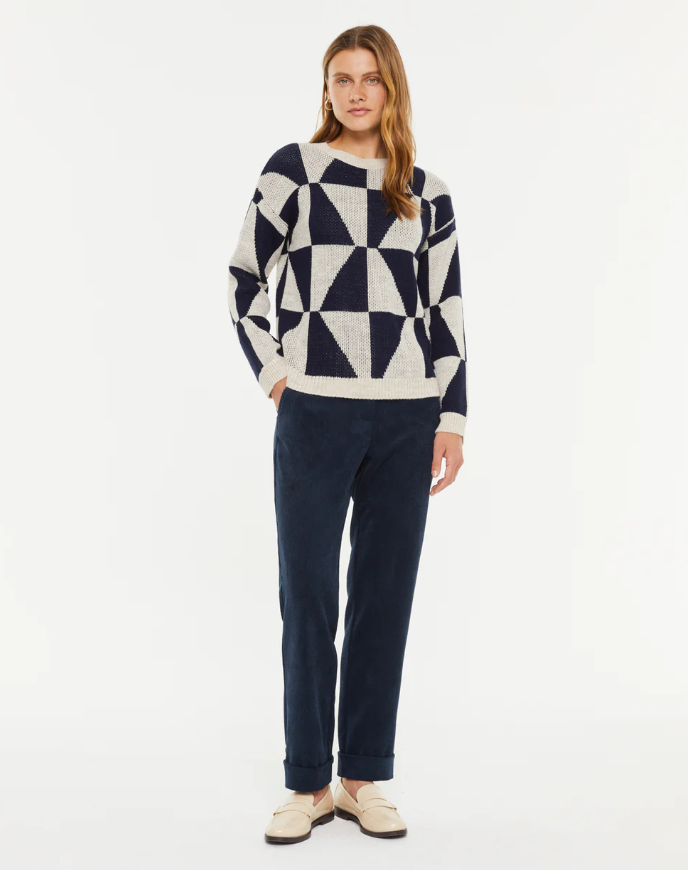 Pull jacquard diamant pour femme-bleu-paz-torras-2