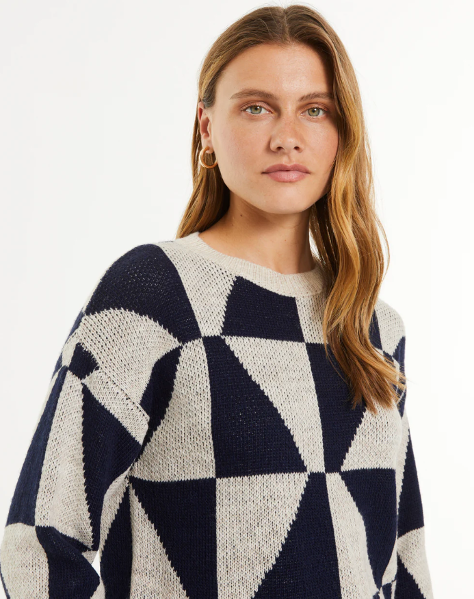Pull jacquard diamant pour femme-bleu-paz-torras-4