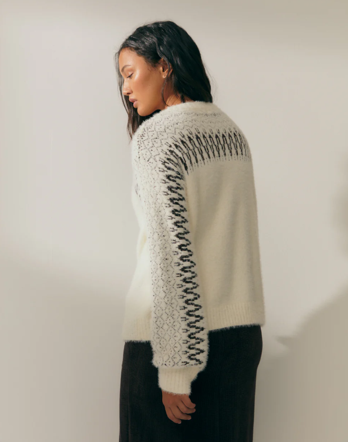 Pull jacquard effet fourrure pour femme avec fil métallisé-blanc-paz-torras-4