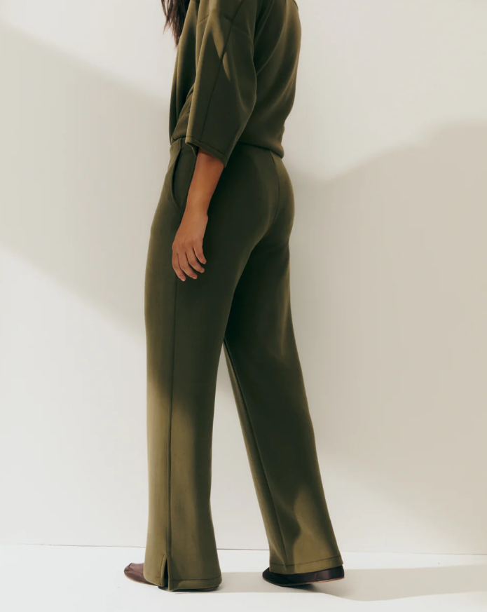 Pantalon large en tricot pour femme avec taille élastique-kaki-paz-torras-2