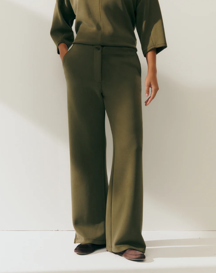 Pantalon large en tricot avec taille élastique - Kaki