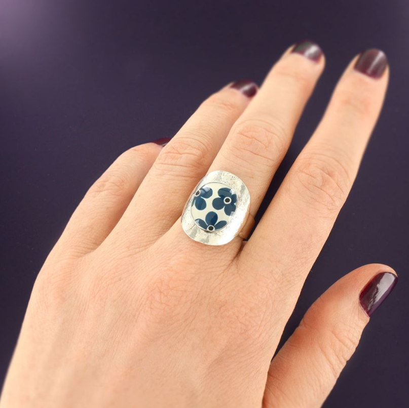 bague gomme argent bleu 2