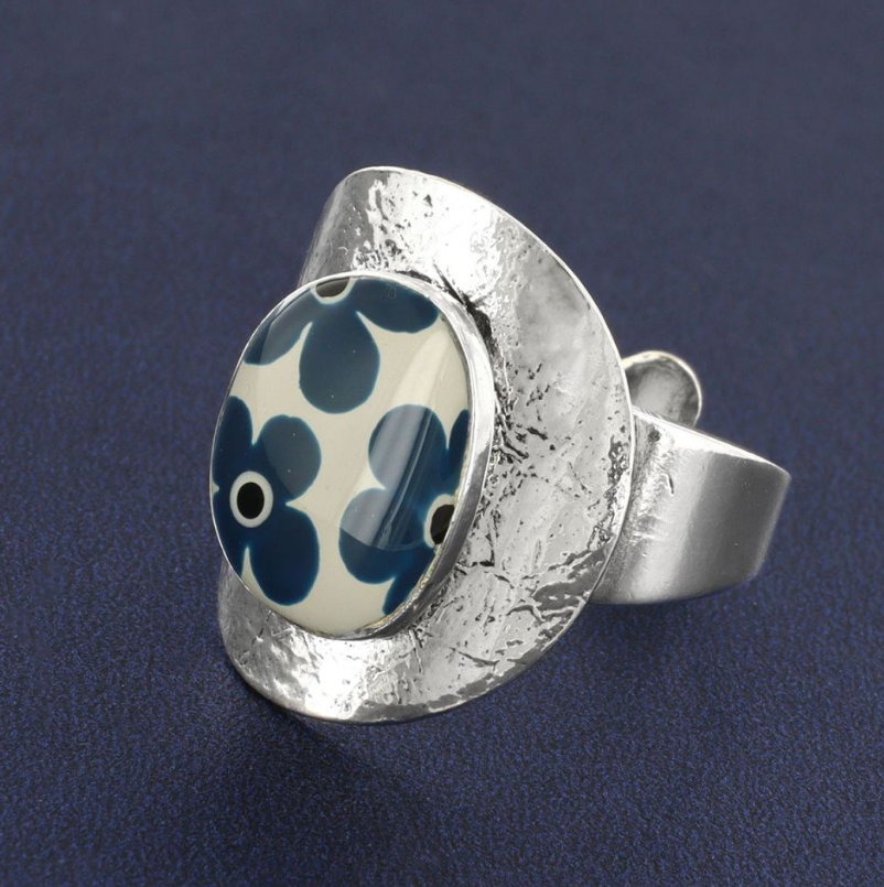 bague gomme argent bleu 5