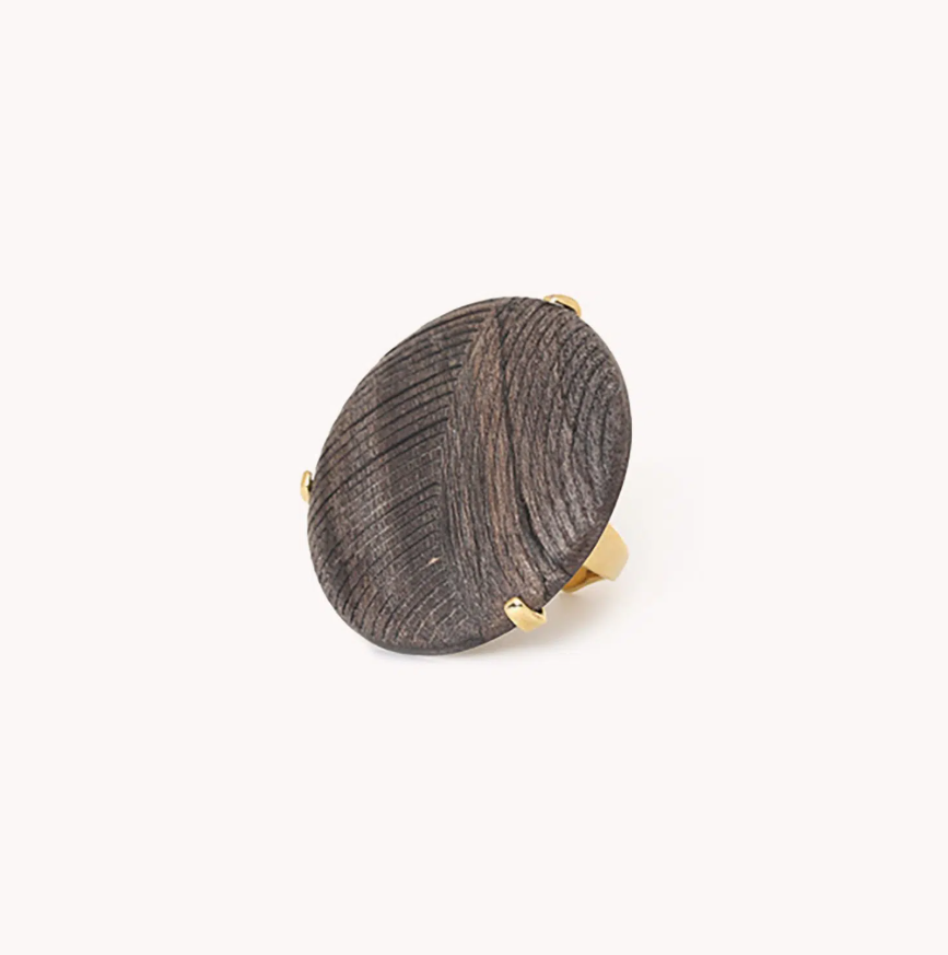 Bague ajustable ébène gris gravé - Eclipse