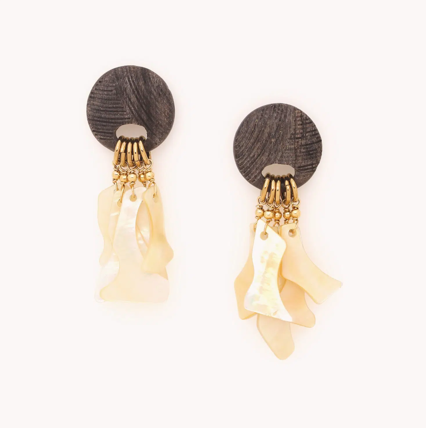 Boucles d\'oreilles  poussoir multipampilles nacre dorée - Eclipse