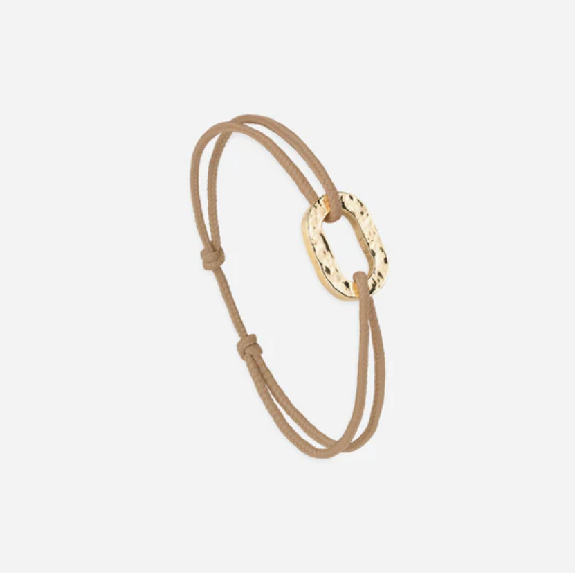 Bracelet Capstan - Plaqué or - Cordon taupe