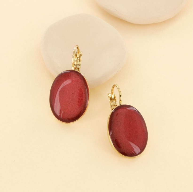 Dormeuses Olive - Doré Rouge