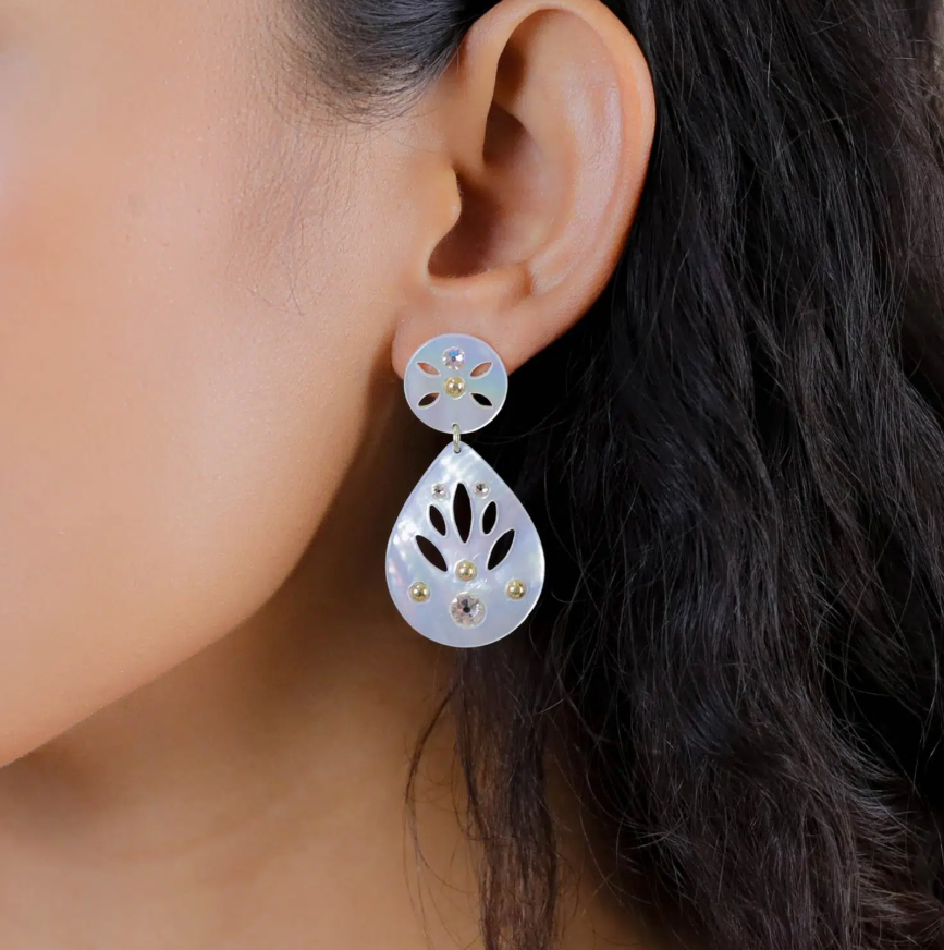 Boucles d\'oreilles clips goutte nacre ajourée - Angelique