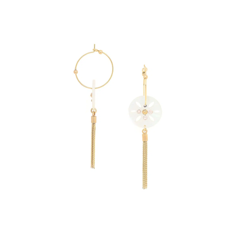 Boucles d\'oreilles créoles pompon chaines dorées - Angelique