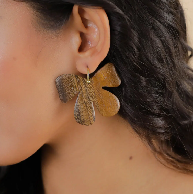 boucles mini creoles fleur bois fioria nature 2