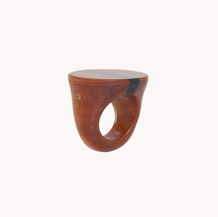 Bague ronde bois de bayong T58 - Cannelle