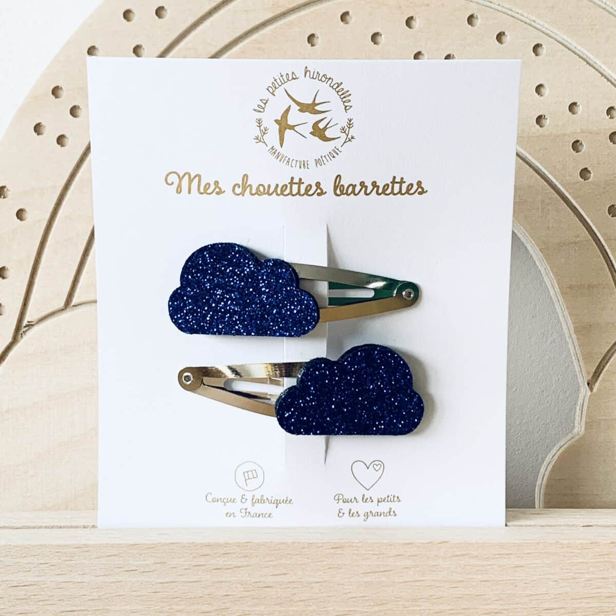 Barrettes doubles - Nuages - Bleu